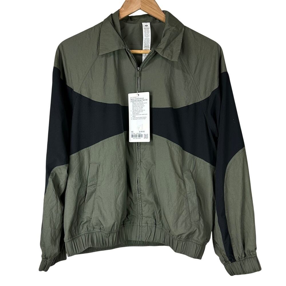 Lululemon Nylon Collared Jacket Retro Remix Set Army Green Black Women's XS NWT